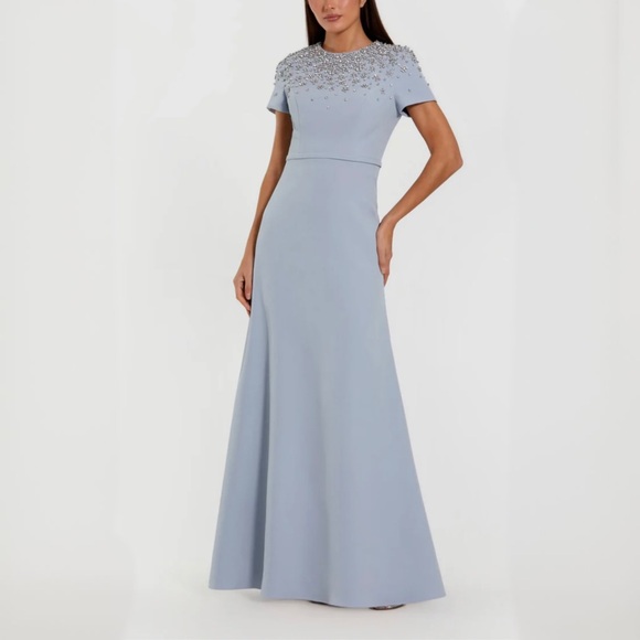 Mac Duggal Dresses & Skirts - MAC DUGGAL Powder Blue High Neck Rhinestone Embellished Crepe Gown (Style 50038)